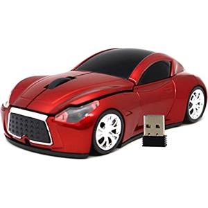 DAY DAY HAPPY Mouse Wireless a Forma di Automobile Mouse per Computer 1600 DPI con Luce LED Blu per PC Portatile (Red)