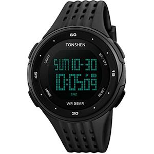 TONSHEN Uomo Donna Digitale Sportivo Orologio 50M Impermeabile Outdoor LED Militare Tattica Quarzo Orologi da Polso 12H/24H Tempo Data Calendario Plastica Lunetta e Gomma Band Sveglia Cronometro (Nero)