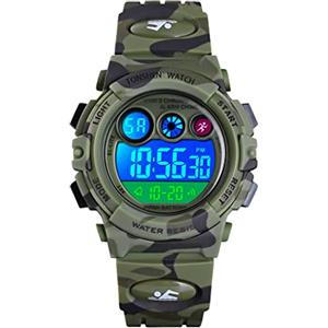 TONSHEN Orologio Ragazzo Outdoor Sportivo Multifunzione Multicolore LED Luce 50M Impermeabile LED Elettronico Digitale Orologi da Polso Plastica (Verde)