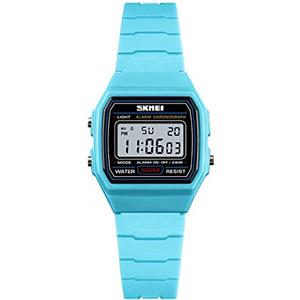 TONSHEN Semplice LED Digitale Sportivo Orologio Piccole Dimensioni Plastica Cassa e Gomma Cinturino 50M Impermeabile Outdoor Multifunction Allarme Cronometro Orologi da Polso (Blu)