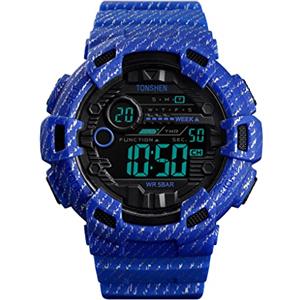 TONSHEN Orologi da Polso da Uomo Fashion Quadrante Grande 50M Impermeabile LED Elettronico Doppio Tempo Outdoor Sportivo Digitale Orologio Allarme Cronometro Data (Blu)