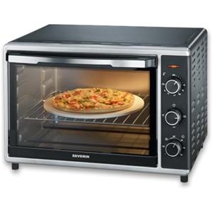 SEVERIN TO 2058 Forno Elettrico 42 L da 1800W, Forno Elettrico Ventilato con pietra refrattaria per pizza, luce interna, girarrosto, teglia, leccarda, da 60 a 230°, nero/argento