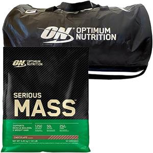 Optimum Nutrition Serious Mass Proteine in Polvere ad Alto Contenuto Calorico per Sviluppo Massa Muscolare con Vitamine Minerali Creatina Glutammina Gusto Cioccolato 16 Dosi 5,45Kg + BORSONE