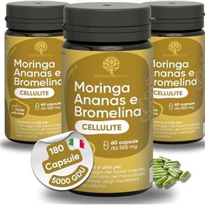 RedMoringa Bromelina Forte Drenante OFFERTA 3 MESI | Drenante Forte 100% Naturale | Bromelina 5000 GDU, Moringa BIO, Ananas contro ritenzione idrica gambe | Drenante Anticellulite 180 Capsule Vegane | RedMoringa