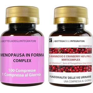 LABOTTEGADEGLIINTEGRATORI Set di Integratori Menopausa 100 Compresse e Cranberry Complex 60 | Kudzu e Trifoglio Rosso Ricchi in Isoflavoni | Metabolismo, Peso, Rilassamento, Vampate | Difese Immunitarie
