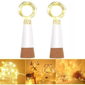 Dumcuw Luci per bottiglia ricaricabili USB, 15 LED caldi con tappo di sughero, filo di rame impermeabile - decori natale, matrimonio, fai-da-te(Bianco caldo, Confezione da 2)