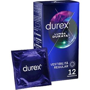 Durex Settebello Lunga Durata, Preservativo Ritardante per Lui, Vestibilità Regular, 12 Profilattici Lubrificati