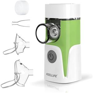 FEELLIFE Aerosol Portatile Silenzioso,Aerosol Portatile per Adulti e Bambini, Aerosol Ricaricabile con 2 Maschere E Boccaglio E Parte Sostituibile-Verde