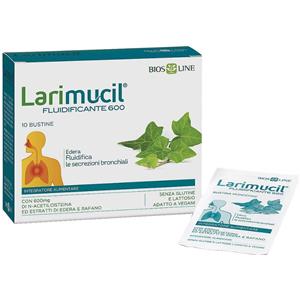 BIOS LINE Larimucil - Integratore Fluidificante per Tosse e Gola, 600 mg, 10 Bustine Gusto Agrumato