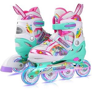 4-Pejiijar Unicorno Pattini in Linea Bambina Pattini a Rotelle Regolabili Pattini a 4 Ruote con Tutte Ruote LED per Principianti Bambini Ragazza Regalo di Compleanno Natale