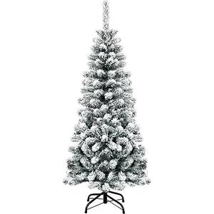 COSTWAY Albero di Natale Innevato 140/180/225 cm, Albero di Natale Artificiale Slim con 242/500/641 Rami Realistici e Folti e Base Pieghevole di Metallo, Apertura a Ombrello (140 cm)