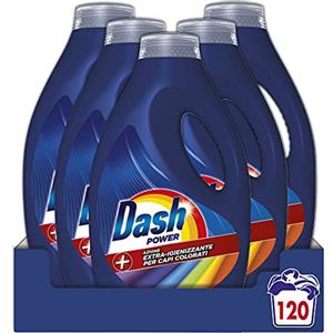 Dash Power Detersivo Lavatrice Liquido, 120 Lavaggi (5x24), Azione Extra-Igienizzante Per Capi Colorati, Contro Sporco e Batteri Per Un Pulito Igienizzato, Efficace Anche a Bassa Temperatura