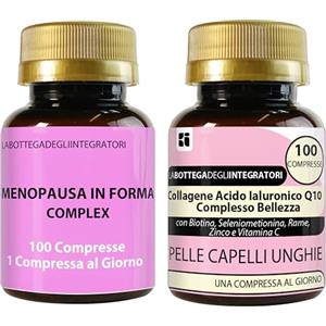 LABOTTEGADEGLIINTEGRATORI Set di Integratori Menopausa 100 Compresse e Collagene Complex 100 Compresse | Kudzu e Trifoglio Rosso Ricchi in Isoflavoni | Metabolismo, Peso, Rilassamento, Vampate |Bellezza