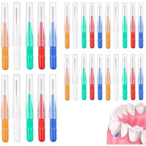 NXPUXP 30 Pezzi Scovolini Interdentali,Spazzolini Interdentali Silicone,Scovolino Denti,Scovolino Interdentale con Scatola per l'igiene Dentale e il Mantenimento Della salute orale(6 Colori)