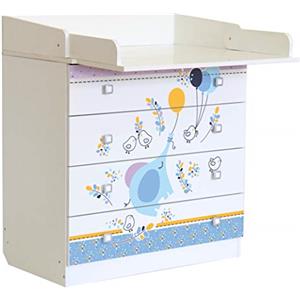 AVANTI TRENDSTORE - Levin - Fasciatoio in legno laminato con superficie pieghevole per il cambio del pannolino e 4 cassetti spaziosi. Dimensioni LAP 80,4x91,7x48 cm (elefante)