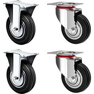 kippen 1604AK - Set di 4 Ruote Industriali Diametro 75 mm. (2 con Piastra Fissa + 2 Con Piastra Girevole)