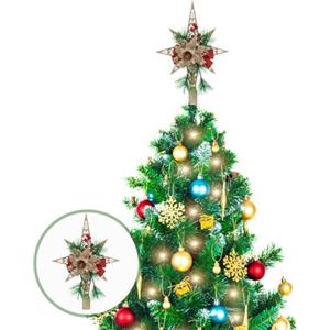 Kichvoe Puntale Per Albero Di Natale Puntale Per Albero A Stella Con Bacca Rossa E Ago Di Pino Puntale Per Albero Di Natale Con Stella Fiori Glitterati Ornamenti Per Albero Di Natale Per