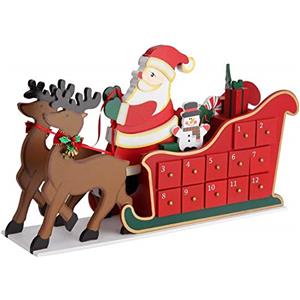 Bakaji Calendario dell' Avvento di Natale In Legno con 24 Cassetti Numerati per Sorpresa Decorazioni Addobbi Natalizi Casa (Slitta Babbo Natale)