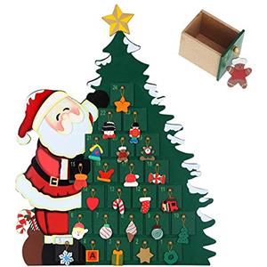 Bakaji Calendario dell' Avvento di Natale In Legno con 24 Cassetti Numerati per Sorpresa Decorazioni Addobbi Natalizi Casa (Babbo Natale con Albero)