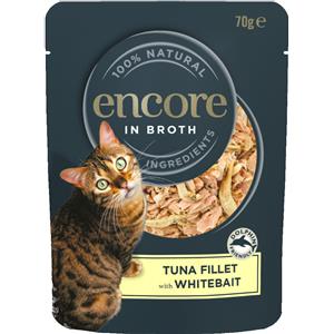 Encore Alimento Umido per Gatti - Tonno e Acciughe, 16 Buste da 70 g, 100% Naturale