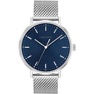 Calvin Klein Orologio Analogico al Quarzo da Uomo con Cinturino in Maglia Metallica in Acciaio Inossidabile Argentato, Blu - 25200045