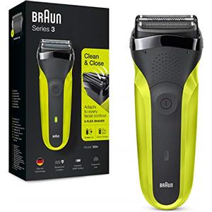 Braun Series 3 Regolabarba Uomo, Rasoio Elettrico Barba con 3 lame flessibili, Con Lamina Lavabile, Senza Fili, 300s Verde