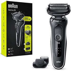 Braun Serie 5 Rasoio Elettrico Barba Accessorio Regolabarba Incluso, Con Lame Flessibili, Tecnologia AutoSense E EasyClean, Wet&Dry, Ricaricabile, Idea Regalo, 51-W1500s Bianco