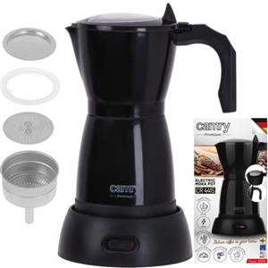 CAMRY - Caffettiera elettrica nera da 300 ml - Caffettiera per 6 tazze da caffè - Macchina da caffè da campeggio piccola - Macchina da caffè da viaggio - Macchina da caffè a pressione - Base girevole