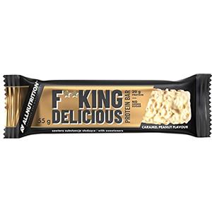 ALLNUTRITION Fitking Delicious Barretta Proteica Senza Zucchero O Aspartame Ricca Di Fibre Consistenza Cremosa Per Atleti Culturisti Dessert Gustoso arachidi Caramellate