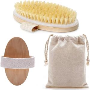 Generico Spazzola corpo a secco setole naturali Morbide di Cinghiale e Legno di Bambù MADE IN ITALY - Rimuove Cellulite e pelle morta con Massaggio Scrub esfoliante Dry Brush - Idea Regalo Con Sacchetto