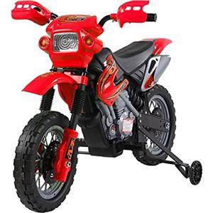 HOMCOM Moto Cross Elettrica con Rotelle Rosso per Bambini 3 anni e più, Batteria 6V Velocità 2.5km/h, 102 x 53 x 66cm