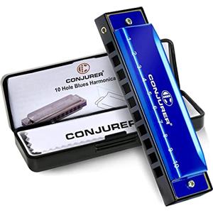 CONJURER Armonica chiave di C armonica blues 10 fori 20 toni con custodia, armonica diatonica armonica a bocca per principianti, adulti, bambini, professionisti, studenti, amici, regali.（Blu）