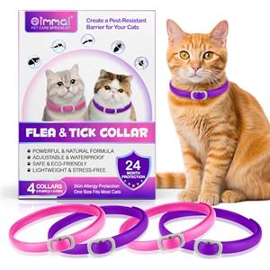 HEXIN Collare Antiparassitario Per Gatti 4 Pezzi, Impermeabile Collare Antipulci e Zecche per Gatti, Collari antipulci regolabili per gatti da 48 cm, 4 * 6 Mesi di Efficacia Protezione