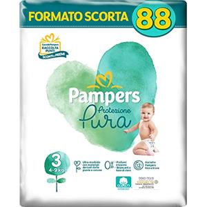 Pampers Protezione Pura (Naturello), Pannolini Contenenti Cotone e Materiali Naturali Derivanti dalle Piante, 0% Profumo, Bambini Unisex, Taglia 3 (4-9 kg), Pacco da 88