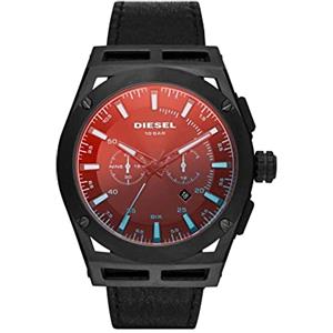 Diesel Orologio Timeframe da uomo, movimento cronografo, cassa in acciaio inossidabile nera da 48 mm con cinturino in pelle, DZ4544