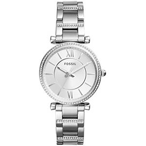 Fossil Carlie Orologio per donna, movimento al quarzo con cinturino in acciaio o in pelle, Tono argento con glitter