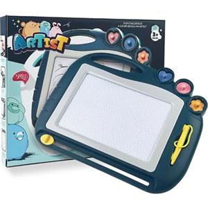 MeoZynxadril Lavagna Magnetica per Bambini, 27.5x21.5CM Lavagnetta Cancellabile Colorata, Tavoletta Magnetica Disegni, con Penna Magnetica e 3 Timbri, Giocattolo Educativo per Bambini