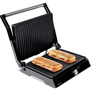 Mellerware - Griglia elettrica portatile Hotty! | 2200 W | Antiaderente | 3 in 1 (Fornello, Piastra, Barbecue) | Toast professionale | Bistecchiera | Apertura 180 gradi | 29 × 46 cm | Acciaio Inox