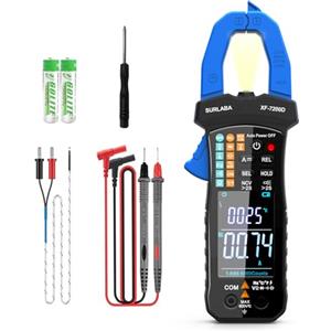 SURLABA Pinza Amperometrica, 600V Digitale Clamp Meter XF-7200D con Torcia LED, NCV 6000 Conteggi Volt Amp Multimetro per Tensione Corrente Resistenza Capacità Continuità Temperatura Diodo