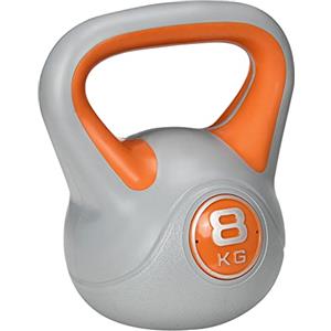 SPORTNOW Kettlebell 8kg in PU e Sabbia con Base Piatta e Impugnatura pratica per Stacchi, Squat e Sollevamenti, 20x14x24 cm, Arancione