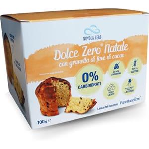 Nuvolazero Nuvola Zero - Dolce Zero Natale Senza Glutine e Senza Lattosio, con Granella di Cacao Senza Zucchero e Senza Carboidrati, Ricco di Fibre, Sostituto Panettone in Monoporzione da 100g, Made In Italy