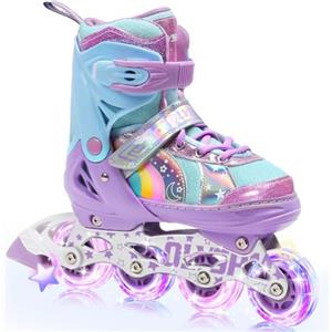 OLYSPM Pattini in Linea Bambina luminosi regolabili,unicorno arcobaleno,Pattini a rotelle con Tutte Ruote LED per Principianti Bambini,Regalo di Natale