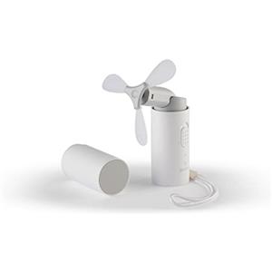 QUSHINI Mini Ventola Portatile con Batteria Ricaricabile, Ventilatore Portatile Silenzioso con Powerbank Incluso, Ventilatore a 2 Velocità, Ventilatore Tascabile, Colore Bianco, QUSHINI