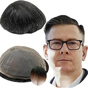 YANAHAIR Protesi Capelli Uomo Yanahair 8x10 Toupee per Uomini Parrucchini Parrucca Capelli Veri Uomo Parrucche 100% Europeo Capelli Umani Veri Pieno Francese Pizzo Toupet #1B20 nero e grigio
