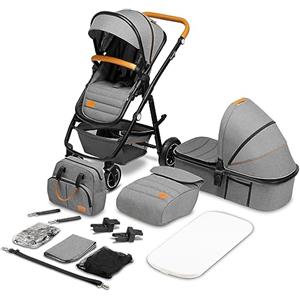 LIONELO Amber Passeggino 2in1 Duo Passeggino da 0 a 48mesi con Seduta secchiello + Navicella per neonato e bambini a 22kg Regolabile, pieghevole e leggero Ruote grandi Cappotina XXL