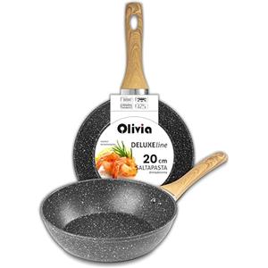 IPEA Padella Antiaderente Saltapasta per Pasta e Fritture - Induzione e Fornello a Gas - 20 cm - Wok - Padella Anti Aderente in Alluminio per Saltare la Pasta, Friggere Verdure, Risotto