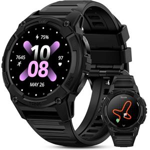 KOSPET TANK S2 Smartwatch Uomo Donna, GPS, Impermeabile 5ATM/IP69K, Bussola/Barometro/Altimetro, 176 Modalità Sportive, 24H Monitoraggio del Sonno, Compatibile iOS/Android (Nero Elegante)