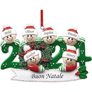 witfox 2024 Decorazioni Natalizie Personalizzate, Ciondolo di Natale Palline Natale Personalizzate con 2/3/4/5/6 Nomi di Famiglia, Resina Regali di Natale Personalizzati