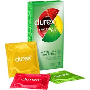 Durex Tropical Preservativi Aromatizzati alla Frutta (Banana, Mela, Fragola e Arancia), 6 Profilattici