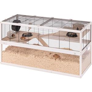 Ferplast Gabbia per criceti DOMSTER, Gabbia per topi a 3 livelli, con accessori, piattaforme e scale, metallo verniciato e legno FSC, base trasparente, gabbia per criceti in legno 120 x 50 x h 66,5 cm